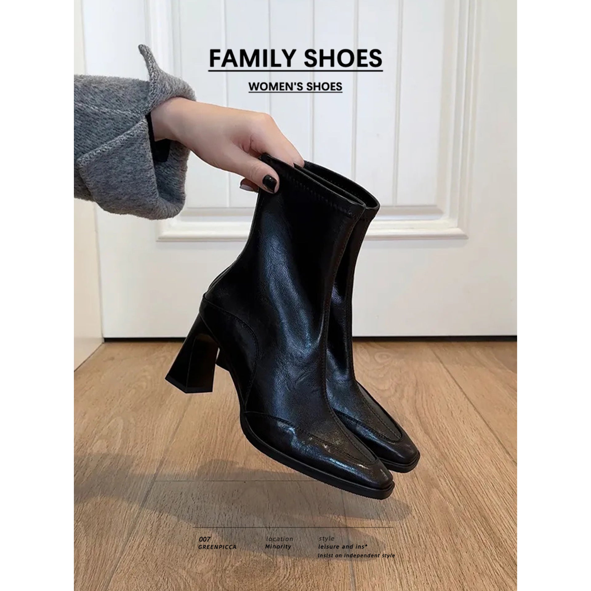 Women'S Square Toe Block Heel Boots | Korean Style Slim Fit Ankle Boots, Fall Vintage Short Booties, Zipper Closure, Pointed Toe, Low Heel, Polyurethane Upper, Genuine Leather Lining, Eva Insole, Rubber Sole, Women Shoes