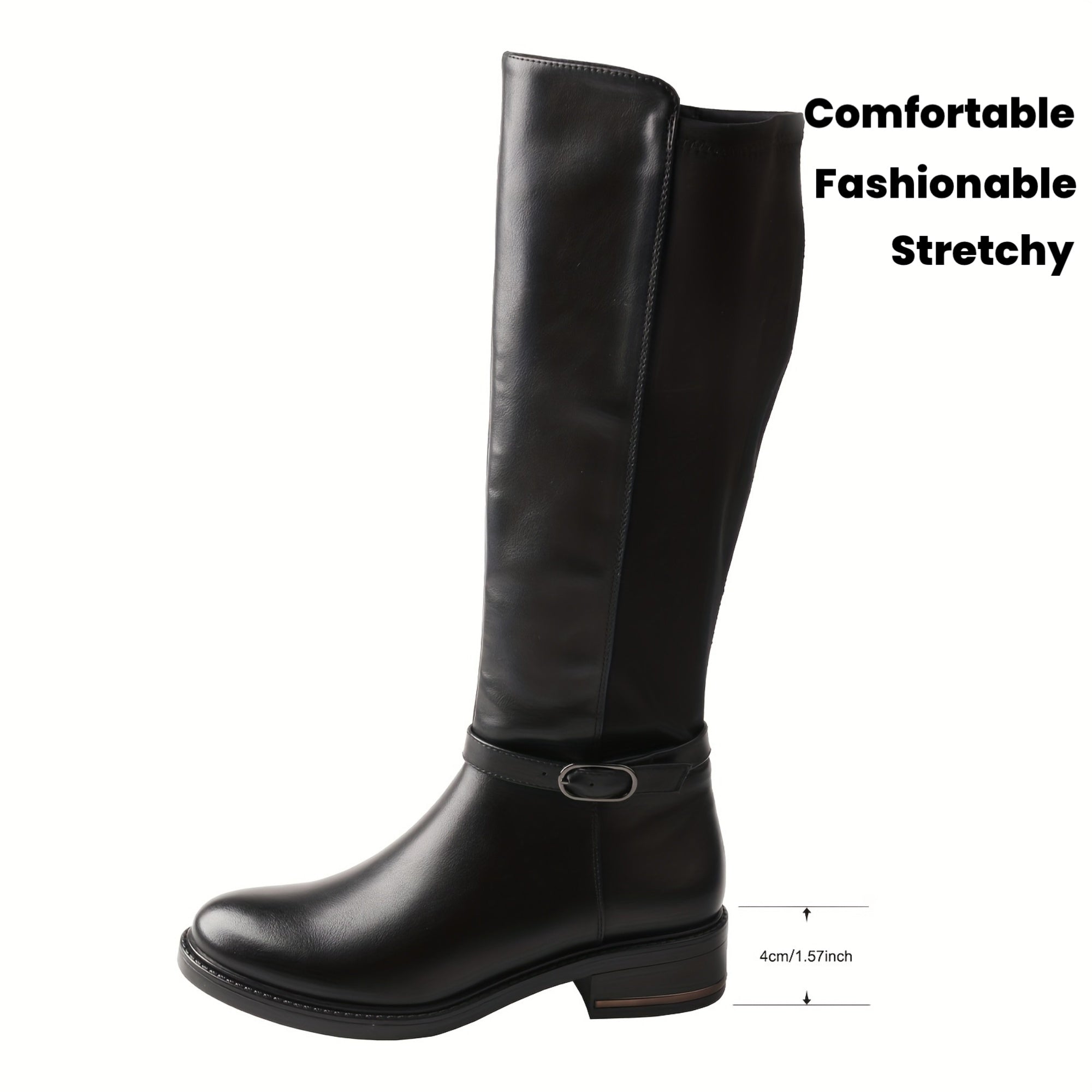 TMA EYES Stylish Solid Zipper Stretchy Comfortable Knee-High Biker Boots, Women Shoes
