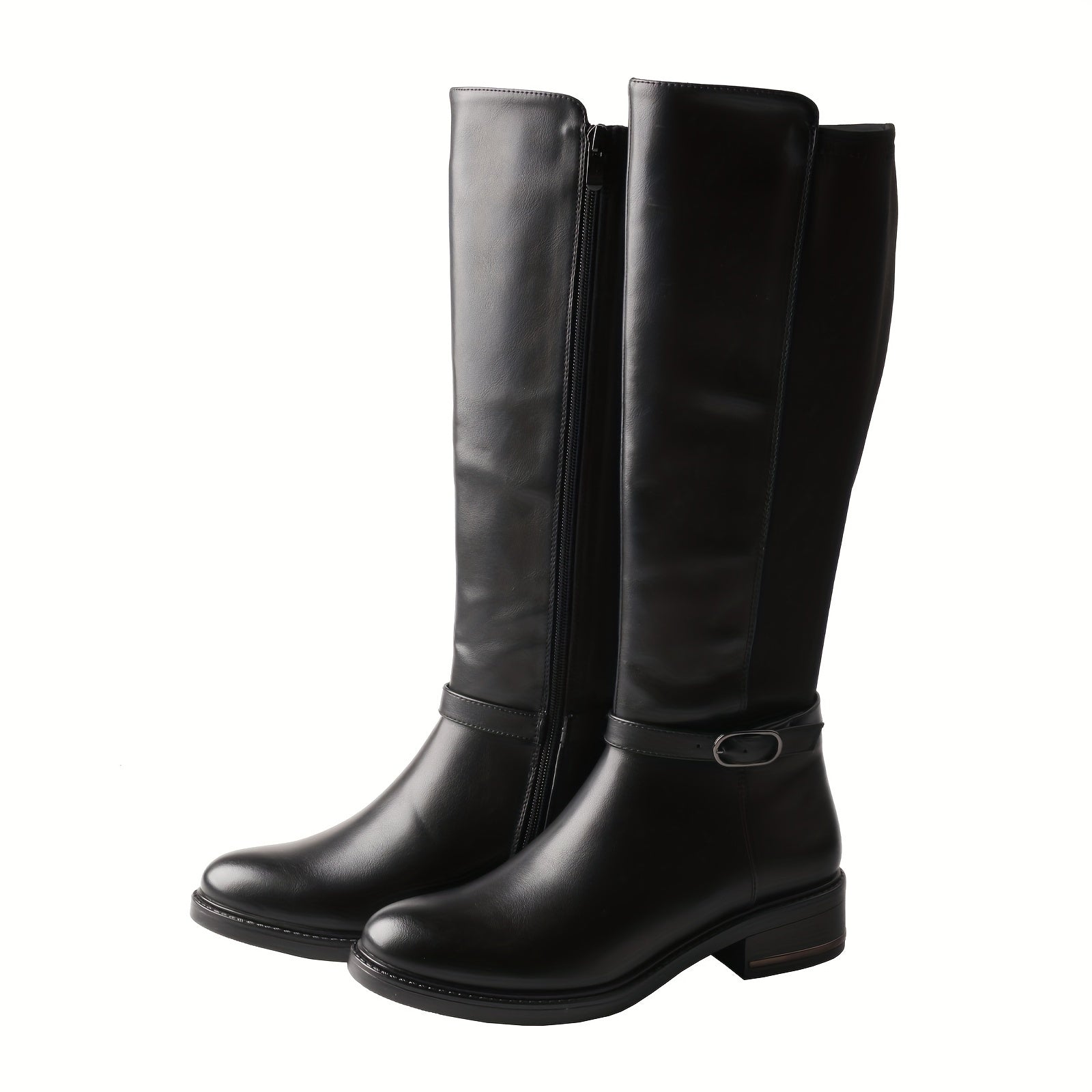 TMA EYES Stylish Solid Zipper Stretchy Comfortable Knee-High Biker Boots, Women Shoes