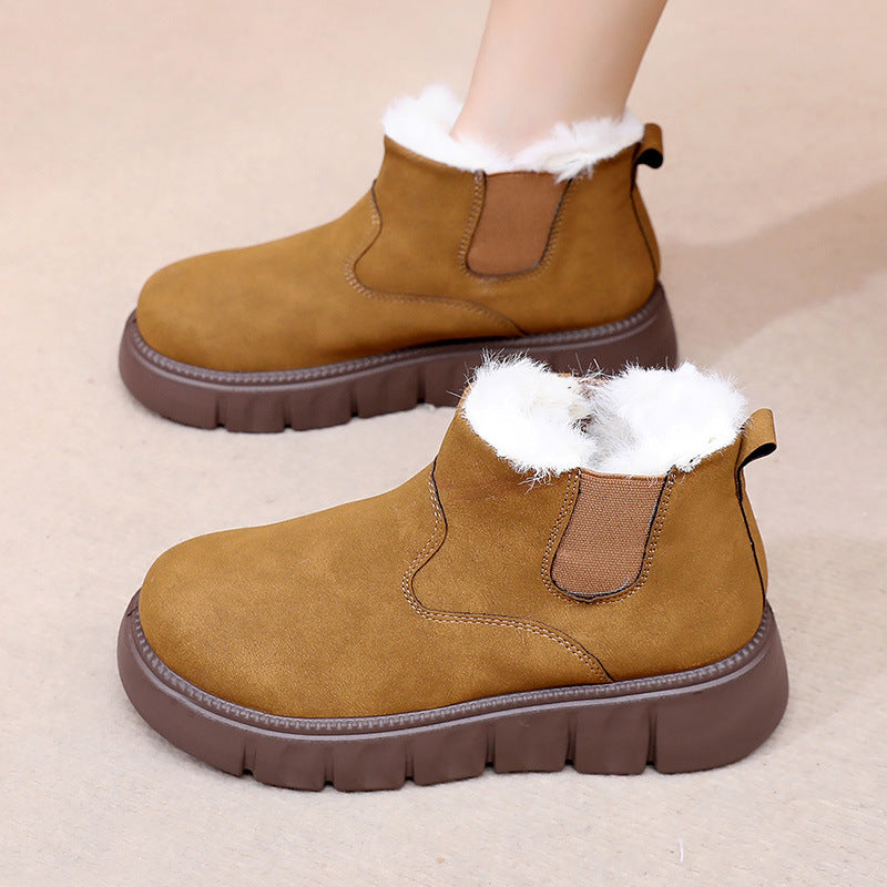 Women'S Warm Winter Slip-On Boots | Lightweight Non-Slip Thick Sole Short Snow Boots Daily Comfort, Mom Casual Shoes, Polyurethane Upper, Flannel Lining, Eva Insole, Rubber Sole