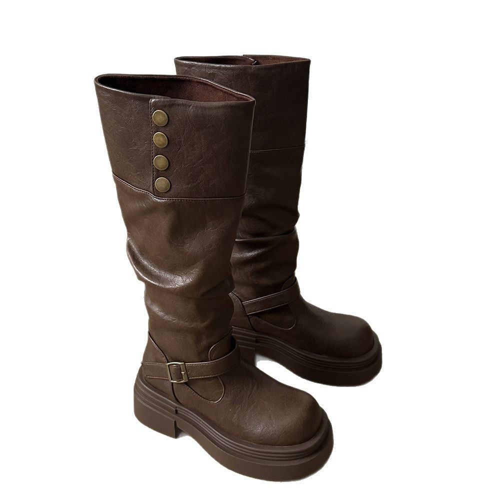 Women Platform Boots Over The Knee Slouch Boots Fold Over Style Winter Casual Boots High Shaft Fashion Boots, Women Shoes