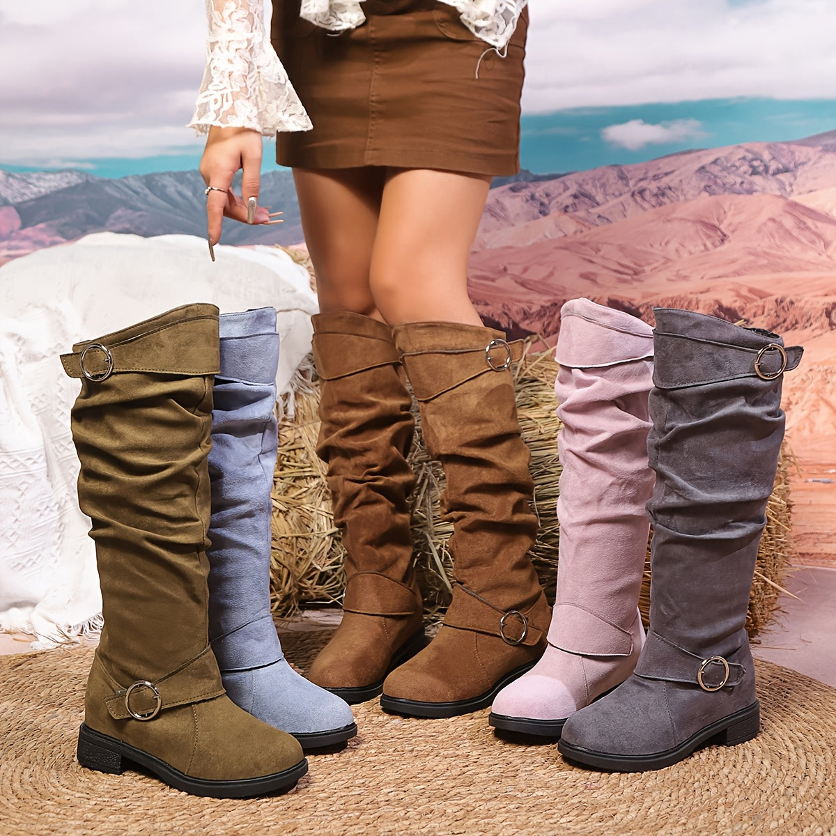 Women's Fashion Trendy Comfortable Premium Double Strap Buckle Decorative Design Versatile Boots, Women Shoes