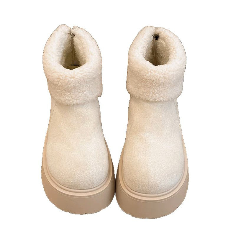 2025 Winter Women'S White Snow Boots | Slip-Resistant Height-Increasing Fleece-Lined Thickened Footwear with Fabric Upper and Sole