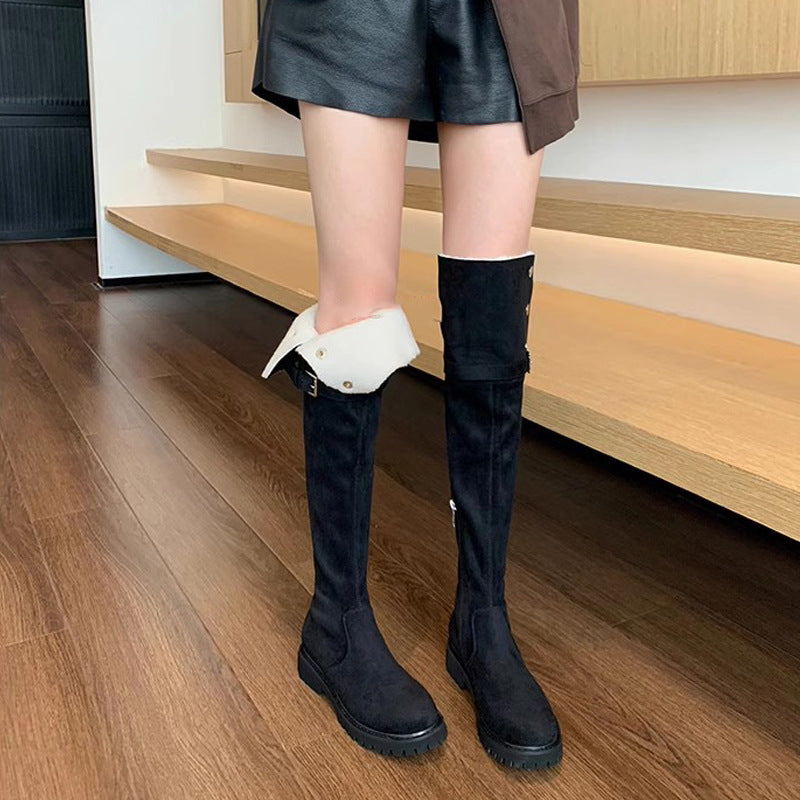 Women'S Winter Over Knee Boots Chunky Heel Round Toe Stretch Extra Long Thigh High Boots | Fashion Fall Shoes With Zipper Closure, Microfiber Leather Upper, Genuine Leather Lining, Rubber Sole, Women Shoes