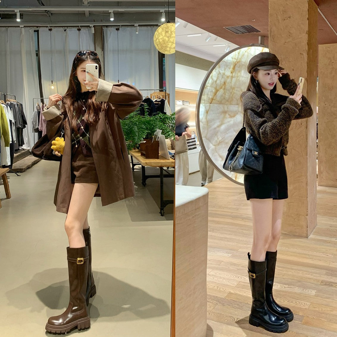 Knee High Platform Boots Women Chunky Heel Round Toe Side Zipper Winter Warm Thick Sole Shoes, Women Shoes