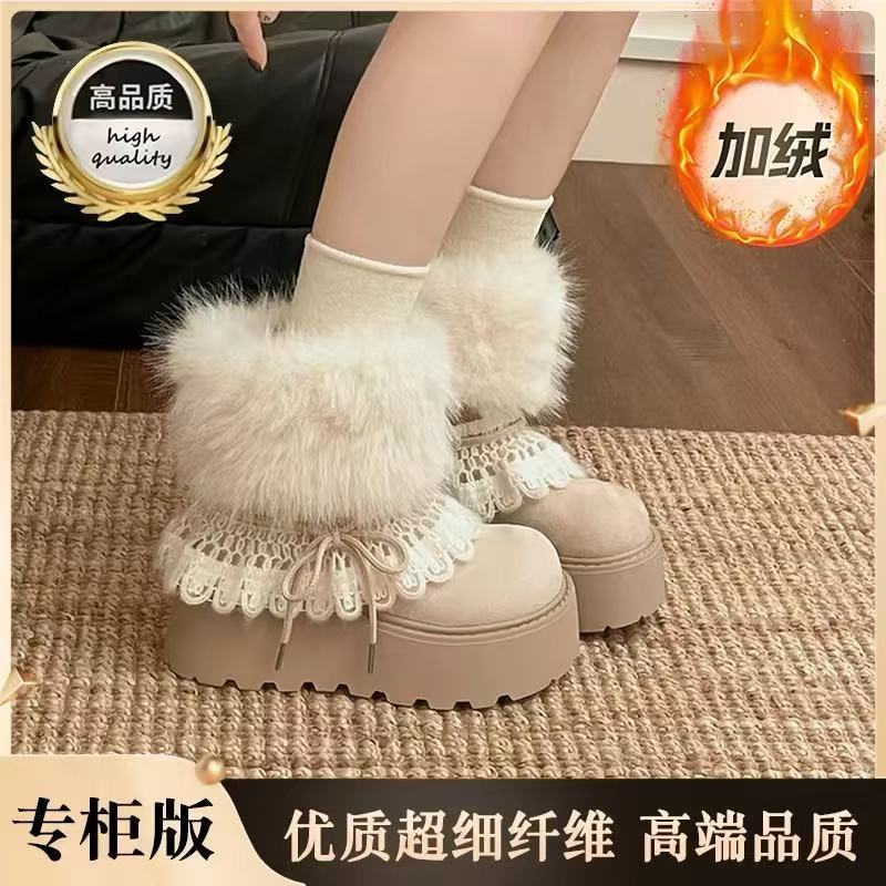 Women Petite Thick Sole Fleece Lined Thickened Snow Boots Winter Non Slip Warm Northeast Boots Local Warehouse Items