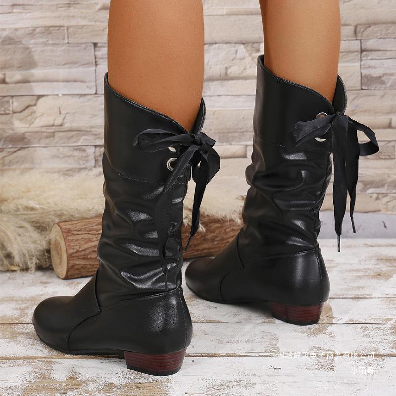 Women'S New High-Top Lace-Up Boots for Autumn And Winter, Featuring Thick Heels That Are Both Comfortable And Fashionable., Women Shoes