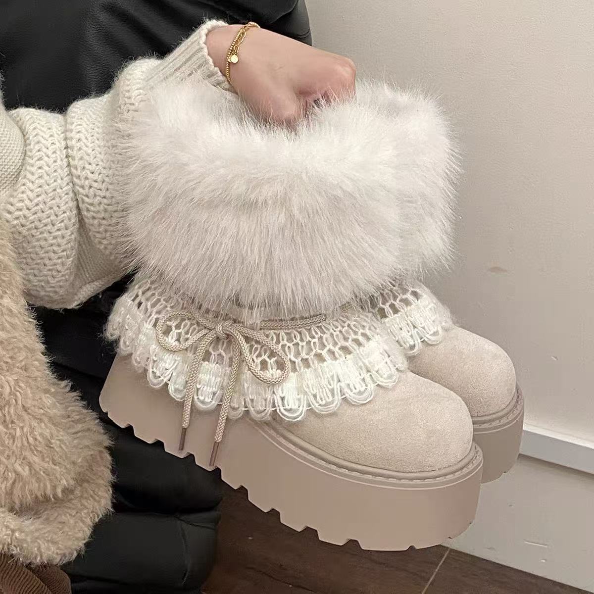 Women Petite Thick Sole Fleece Lined Thickened Snow Boots Winter Non Slip Warm Northeast Boots Local Warehouse Items