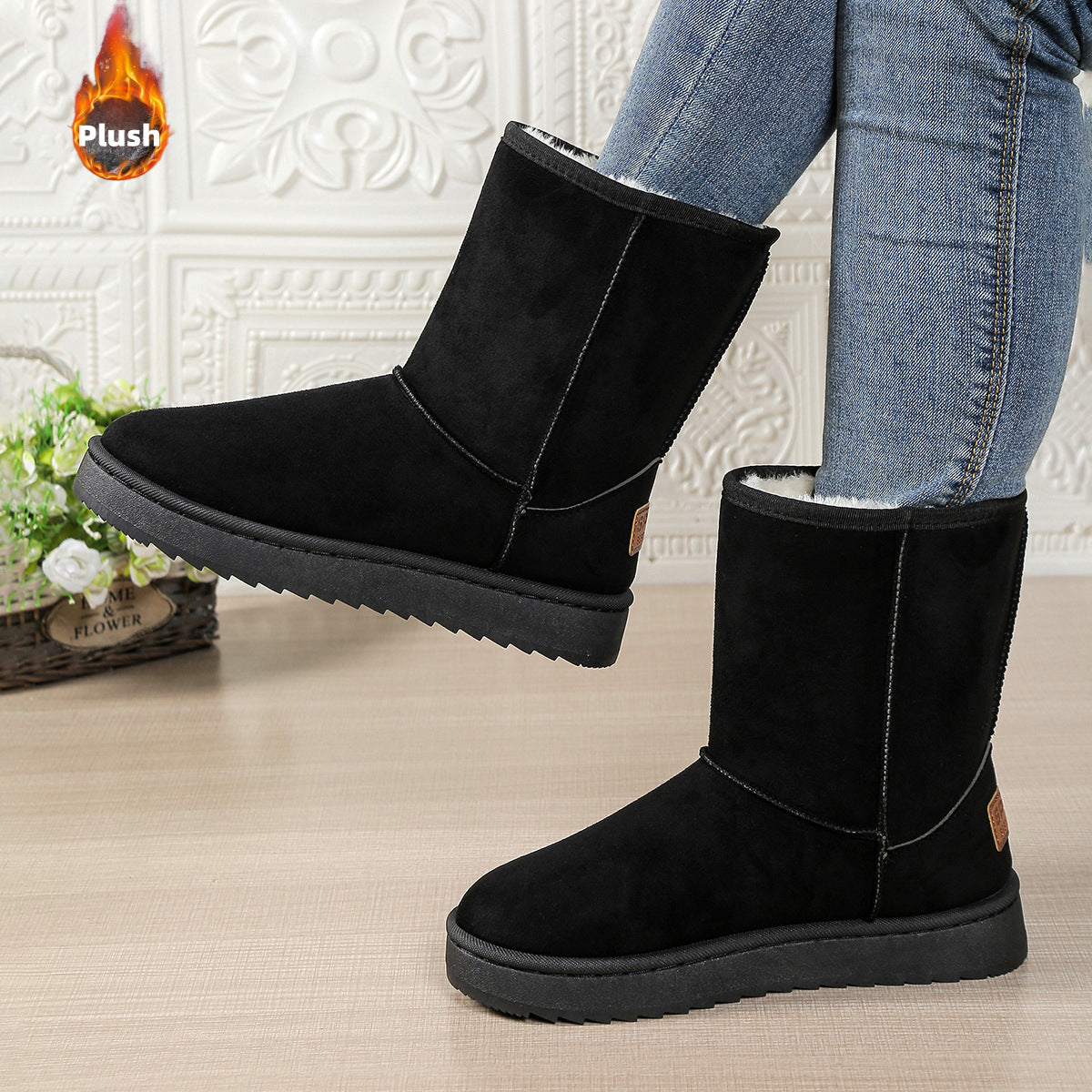 Sneakers, Womens Wide Width Mid Calf Snow Boots Large Size Winter Footwear Thermal Insulated Plush Lined Cold Weather Booties Thick Sole Shoes Non Slip Slip Casual Hiking Durable Comfortable Weather Ready