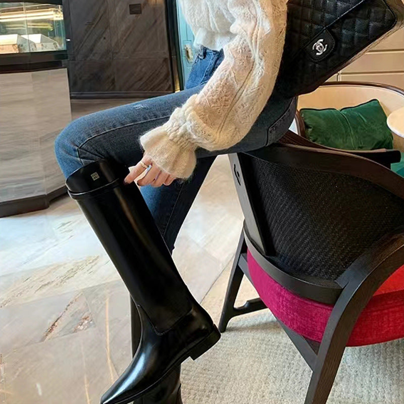 Women'S Over Knee Boots | Thick Heel Platform, Korean Style Height Increasing, Flat Heel, Zipper Closure, Square Toe, Microfiber Leather Upper, Genuine Leather Inner, Eva Insole, Rubber Sole, Women Shoes