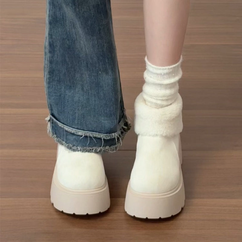 2025 Winter Women'S White Snow Boots | Slip-Resistant Height-Increasing Fleece-Lined Thickened Footwear with Fabric Upper and Sole