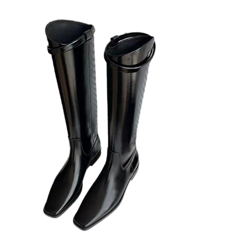 Women'S Over Knee Boots | Thick Heel Platform, Korean Style Height Increasing, Flat Heel, Zipper Closure, Square Toe, Microfiber Leather Upper, Genuine Leather Inner, Eva Insole, Rubber Sole, Women Shoes