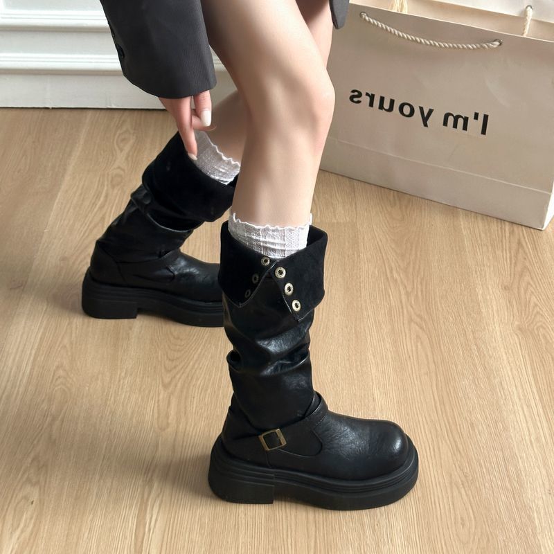 Women Platform Boots Over The Knee Slouch Boots Fold Over Style Winter Casual Boots High Shaft Fashion Boots, Women Shoes