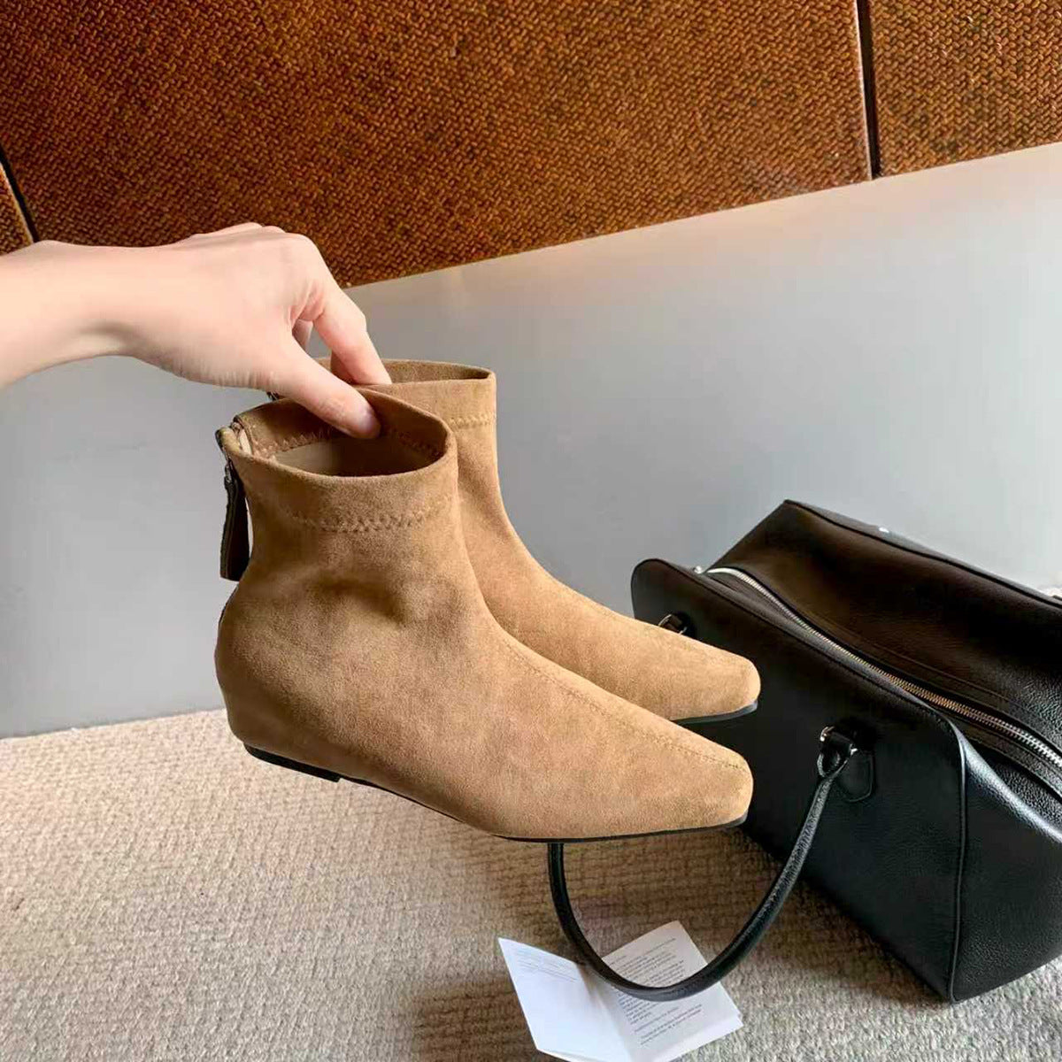 2026 New Winter Women'S Boots, Slouchy Slim Fit Square Toe Low Heel Long Boots, Black Fall Shoes, Women Shoes