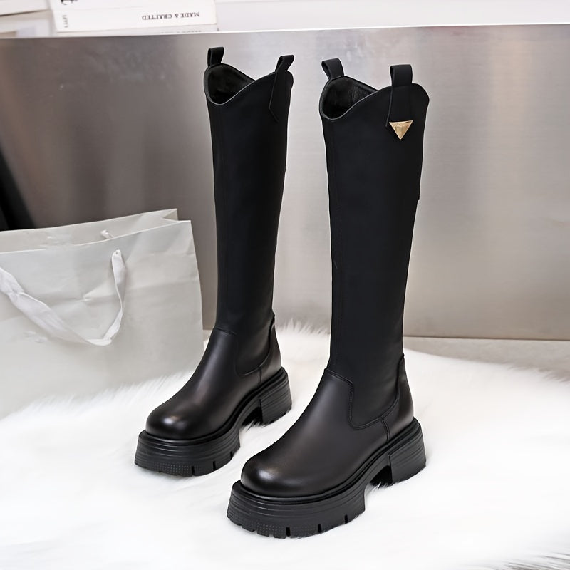 Women's Knee-High Platform Boots, New 2025 Fall\u002FWinter Collection, High-Top Boots with Back Zipper, Knee-High Riding Boots with Chunky Heel, Women Shoes