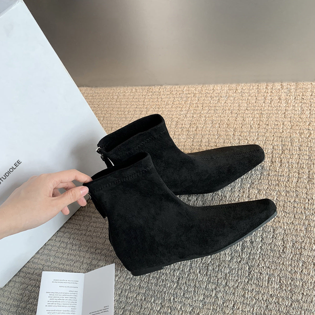 2026 New Winter Women'S Boots, Slouchy Slim Fit Square Toe Low Heel Long Boots, Black Fall Shoes, Women Shoes