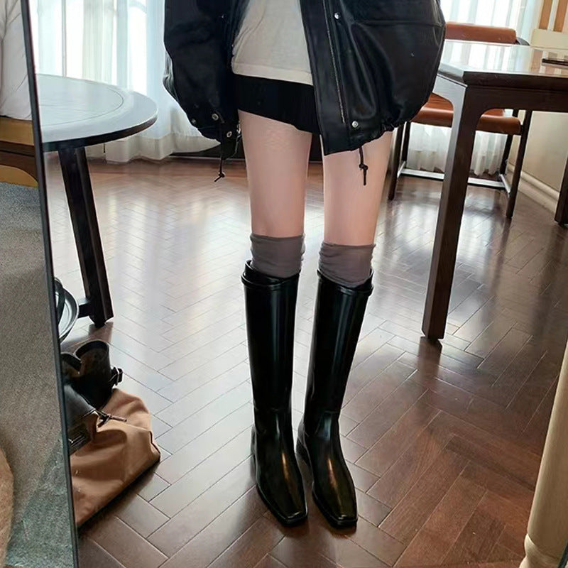 Women'S Over Knee Boots | Thick Heel Platform, Korean Style Height Increasing, Flat Heel, Zipper Closure, Square Toe, Microfiber Leather Upper, Genuine Leather Inner, Eva Insole, Rubber Sole, Women Shoes