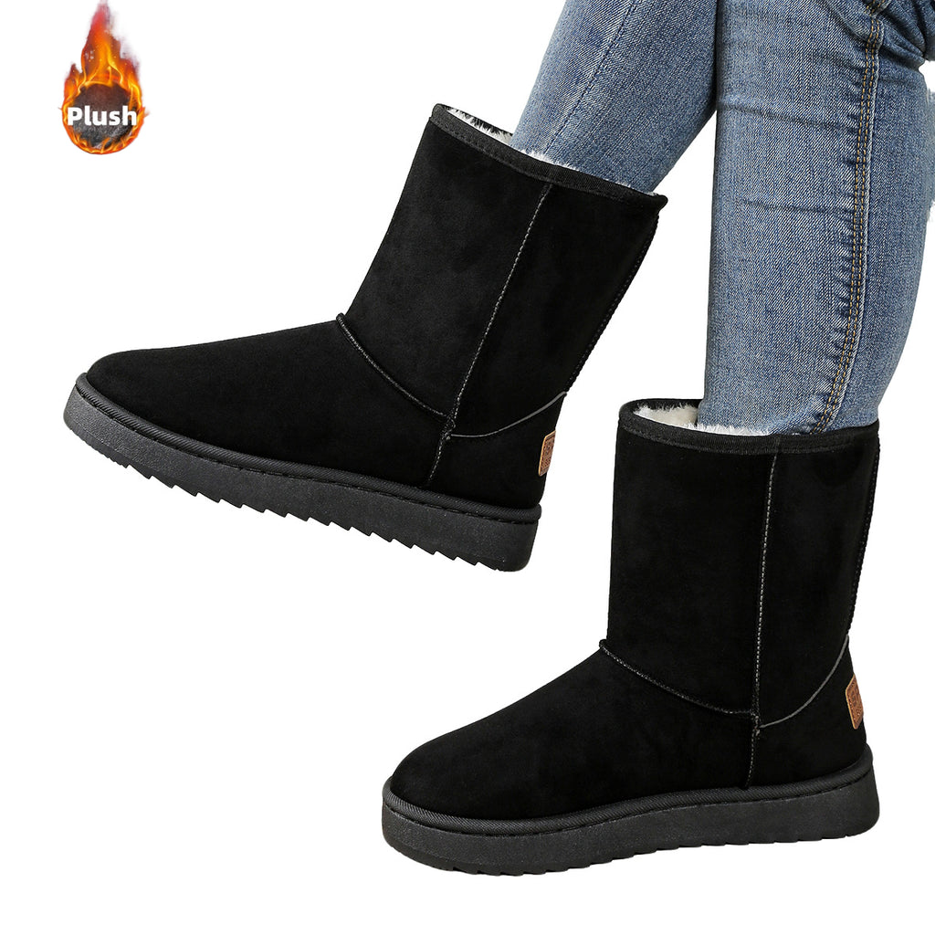 Sneakers, Womens Wide Width Mid Calf Snow Boots Large Size Winter Footwear Thermal Insulated Plush Lined Cold Weather Booties Thick Sole Shoes Non Slip Slip Casual Hiking Durable Comfortable Weather Ready
