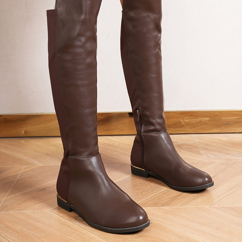 Tube-Style Long Boots for Women with a Round Toe, Perfect for Autumn And Winter., Women Shoes