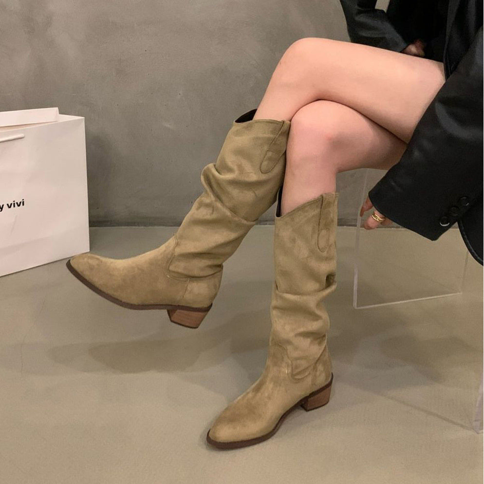 Fashionable Knee-High Boots for Women with a Slouchy Design, Pointed Toes, And Chunky Heels, Perfect for Fall And Winter., Women Shoes