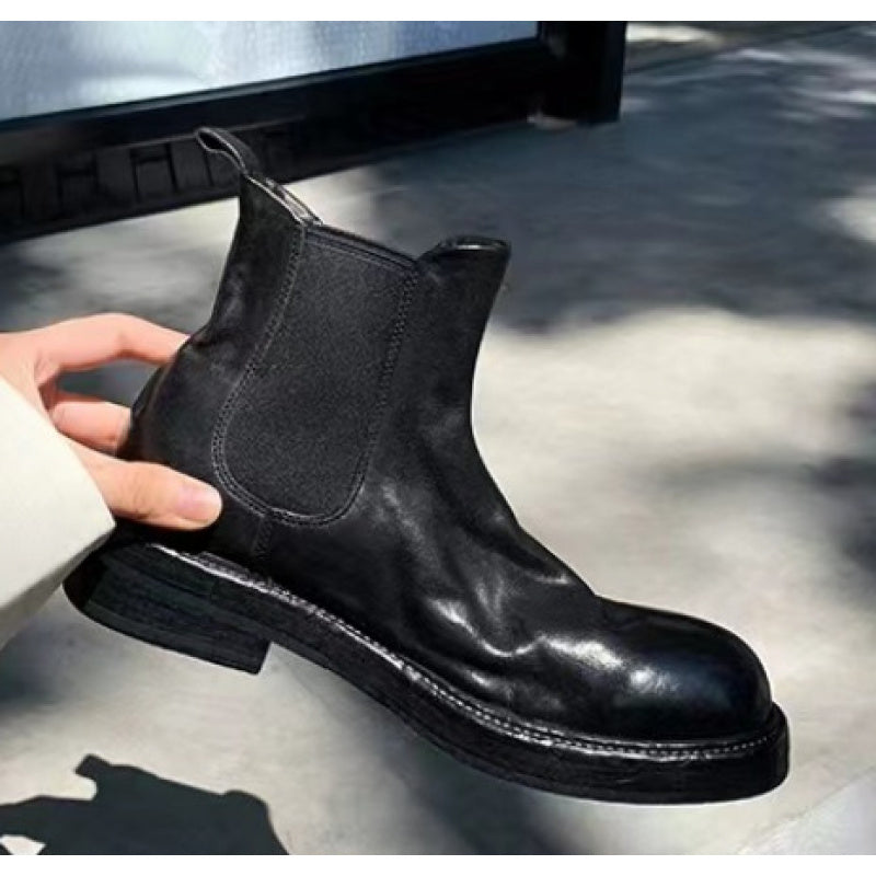 2026 Autumn\u002FWinter Women'S Chunky Heel Ankle Boots, Thick Solid Platform Pleated Leather Booties, Comfortable Fall Footwear for Women from Local Warehouse, Women Shoes