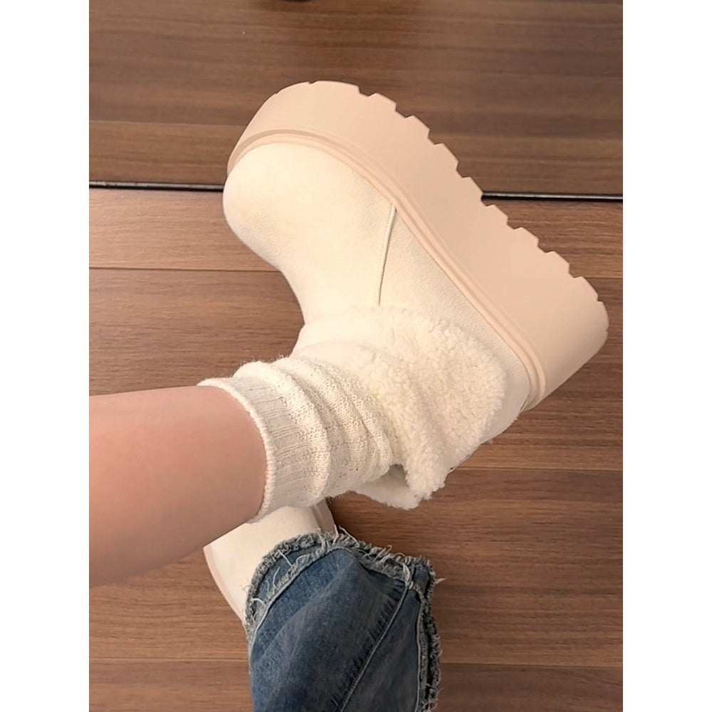 2025 Winter Women'S White Snow Boots | Slip-Resistant Height-Increasing Fleece-Lined Thickened Footwear with Fabric Upper and Sole