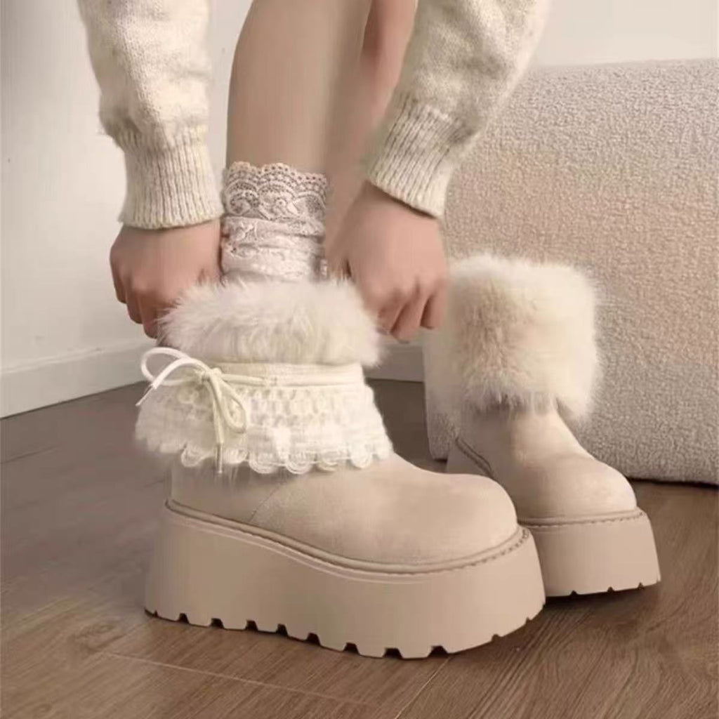 Women Petite Thick Sole Fleece Lined Thickened Snow Boots Winter Non Slip Warm Northeast Boots Local Warehouse Items