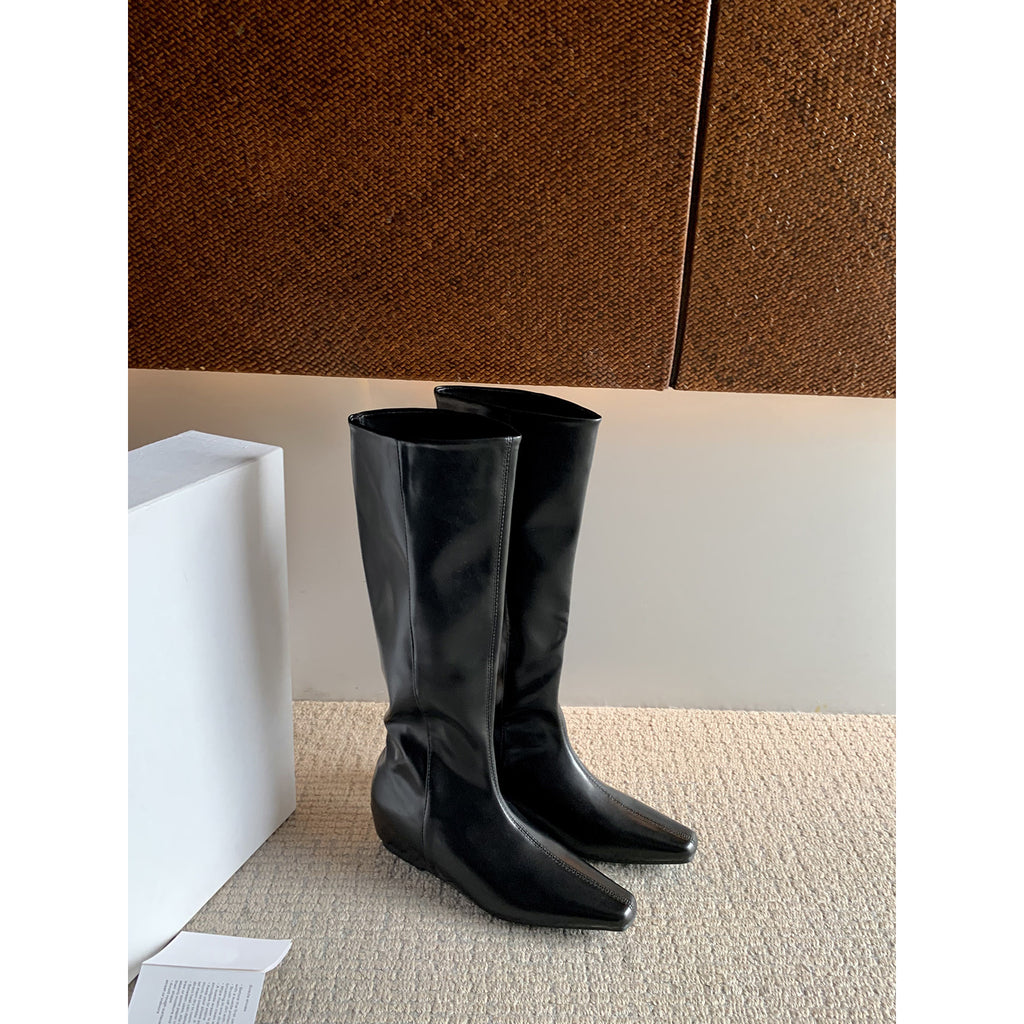 2026 New Winter Women'S Boots, Slouchy Slim Fit Square Toe Low Heel Long Boots, Black Fall Shoes, Women Shoes