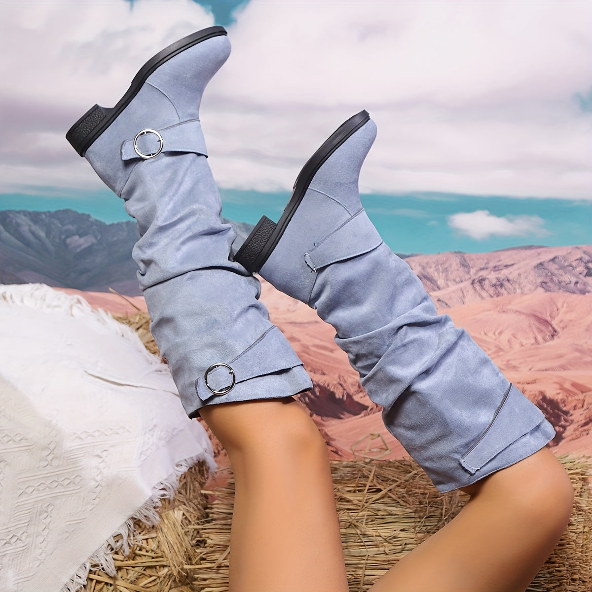 Women's Fashion Trendy Comfortable Premium Double Strap Buckle Decorative Design Versatile Boots, Women Shoes