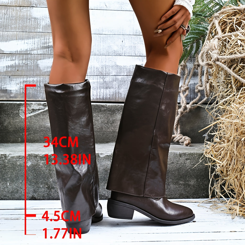 New Fashion Versatile Women's Chunky Heel High Boots, Women Shoes