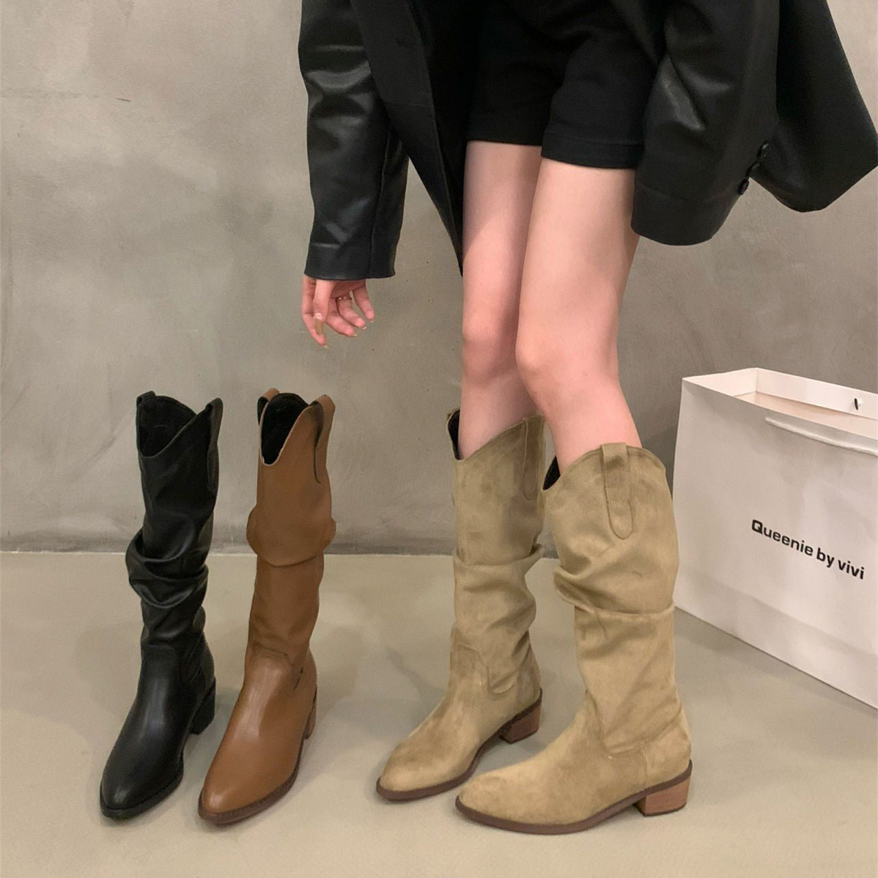 Fashionable Knee-High Boots for Women with a Slouchy Design, Pointed Toes, And Chunky Heels, Perfect for Fall And Winter., Women Shoes