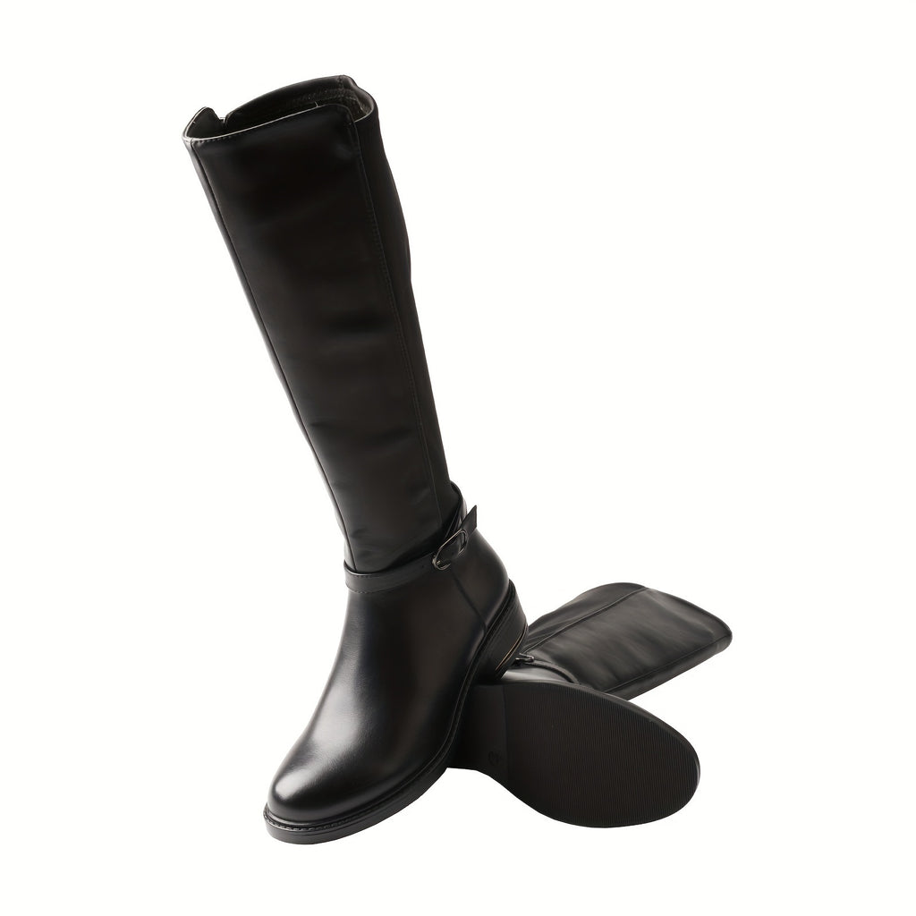 TMA EYES Stylish Solid Zipper Stretchy Comfortable Knee-High Biker Boots, Women Shoes