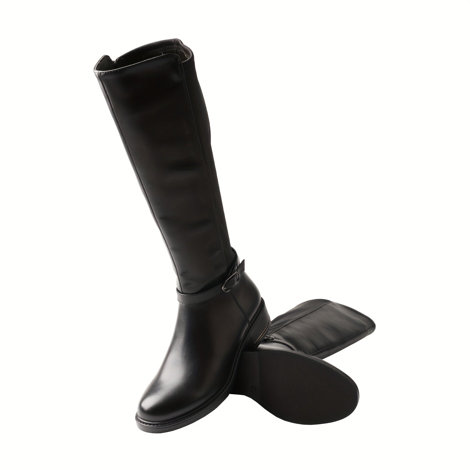 TMA EYES Stylish Solid Zipper Stretchy Comfortable Knee-High Biker Boots, Women Shoes