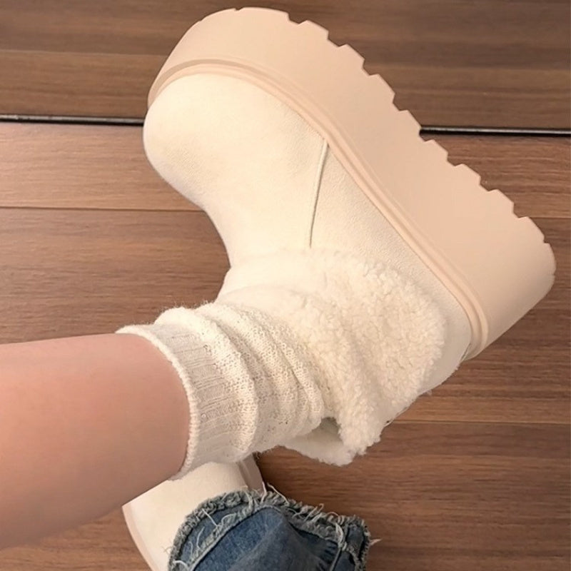 2025 Winter Women'S White Snow Boots | Slip-Resistant Height-Increasing Fleece-Lined Thickened Footwear with Fabric Upper and Sole