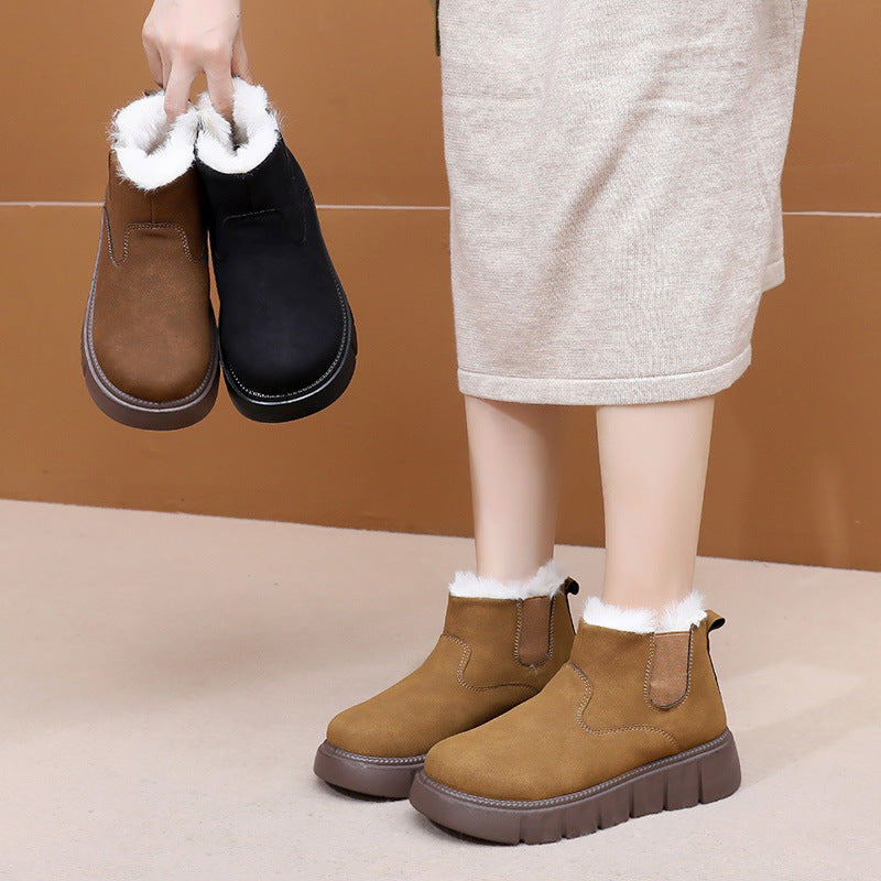 Women'S Warm Winter Slip-On Boots | Lightweight Non-Slip Thick Sole Short Snow Boots Daily Comfort, Mom Casual Shoes, Polyurethane Upper, Flannel Lining, Eva Insole, Rubber Sole