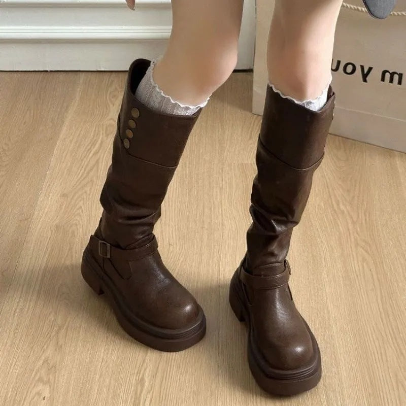 Women Platform Boots Over The Knee Slouch Boots Fold Over Style Winter Casual Boots High Shaft Fashion Boots, Women Shoes