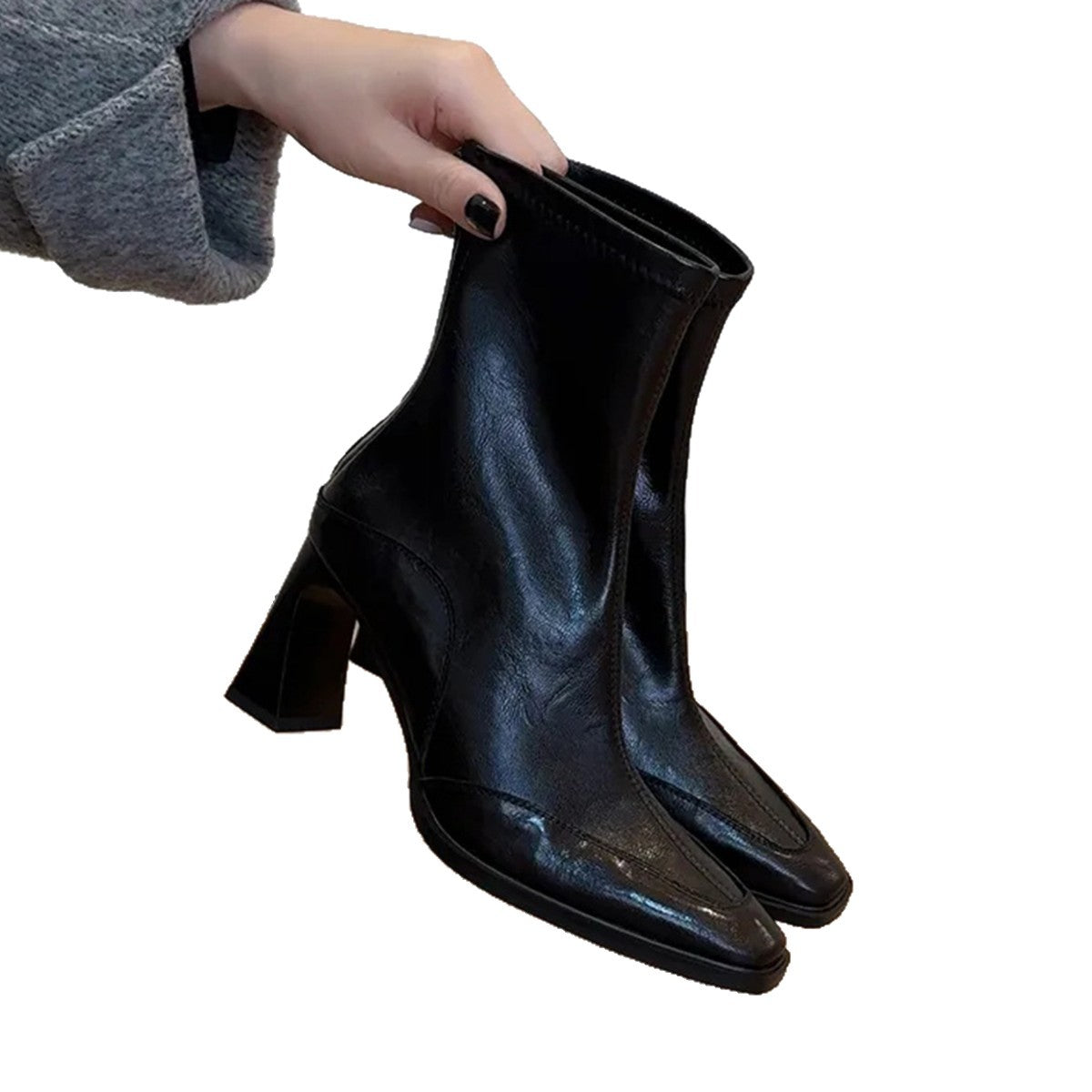 Women'S Square Toe Block Heel Boots | Korean Style Slim Fit Ankle Boots, Fall Vintage Short Booties, Zipper Closure, Pointed Toe, Low Heel, Polyurethane Upper, Genuine Leather Lining, Eva Insole, Rubber Sole, Women Shoes