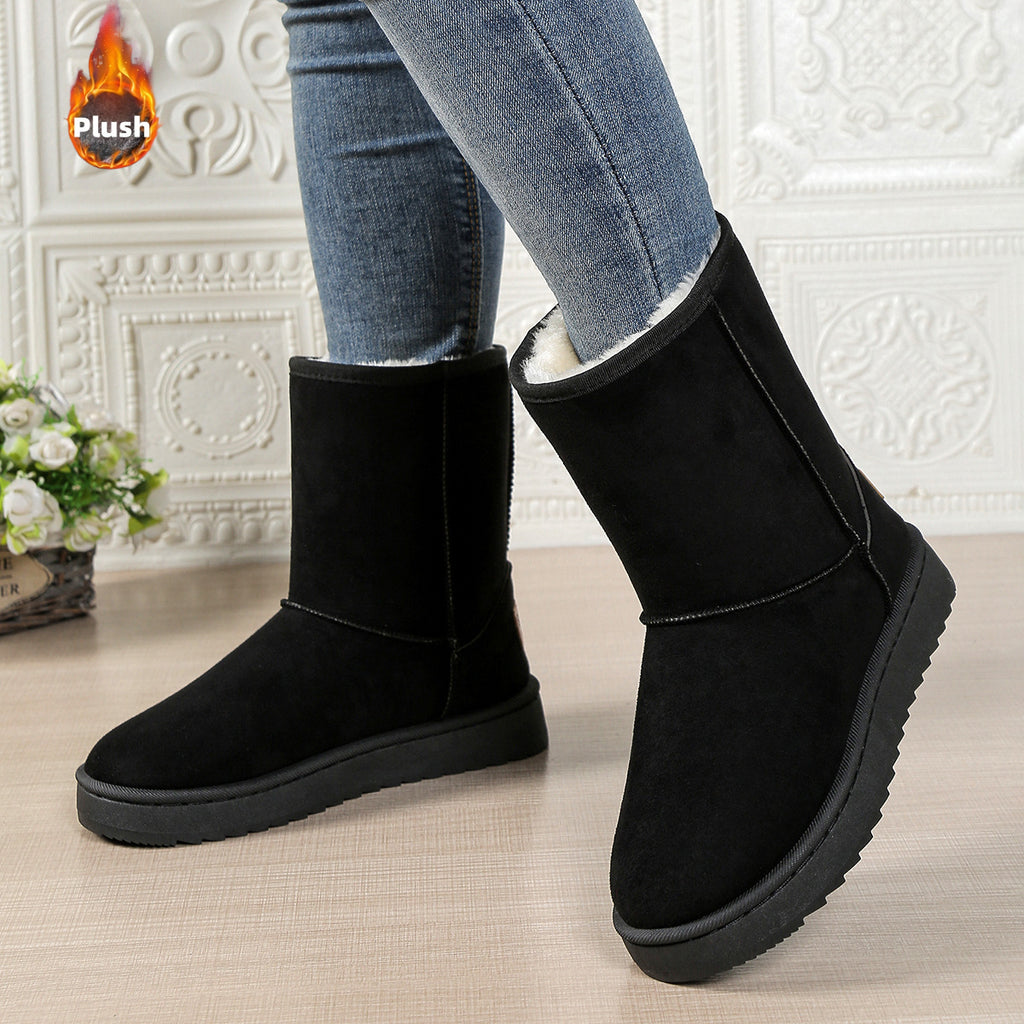 Sneakers, Womens Wide Width Mid Calf Snow Boots Large Size Winter Footwear Thermal Insulated Plush Lined Cold Weather Booties Thick Sole Shoes Non Slip Slip Casual Hiking Durable Comfortable Weather Ready