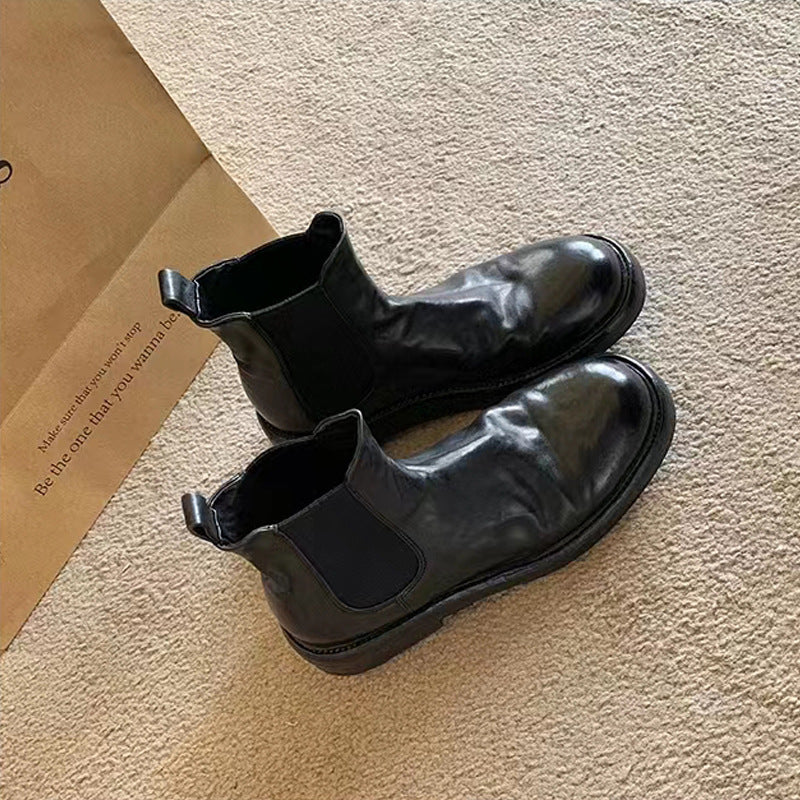 2026 Autumn\u002FWinter Women'S Chunky Heel Ankle Boots, Thick Solid Platform Pleated Leather Booties, Comfortable Fall Footwear for Women from Local Warehouse, Women Shoes