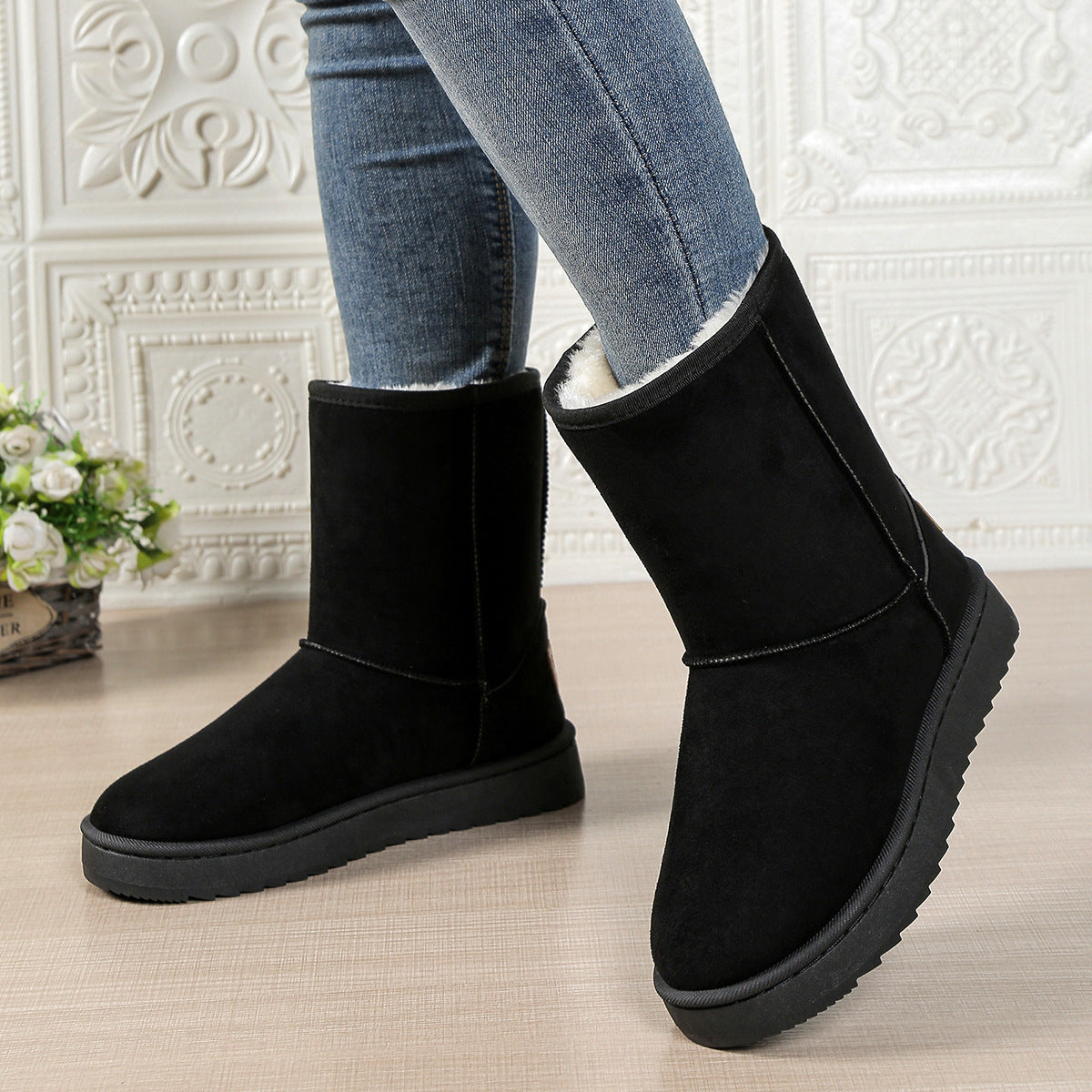 Sneakers, Womens Wide Width Mid Calf Snow Boots Large Size Winter Footwear Thermal Insulated Plush Lined Cold Weather Booties Thick Sole Shoes Non Slip Slip Casual Hiking Durable Comfortable Weather Ready