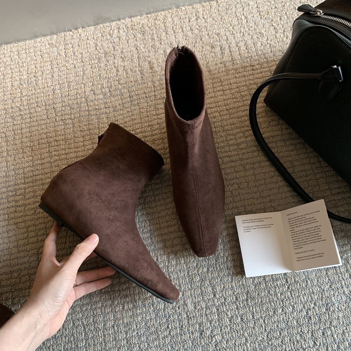 2026 New Winter Women'S Boots, Slouchy Slim Fit Square Toe Low Heel Long Boots, Black Fall Shoes, Women Shoes