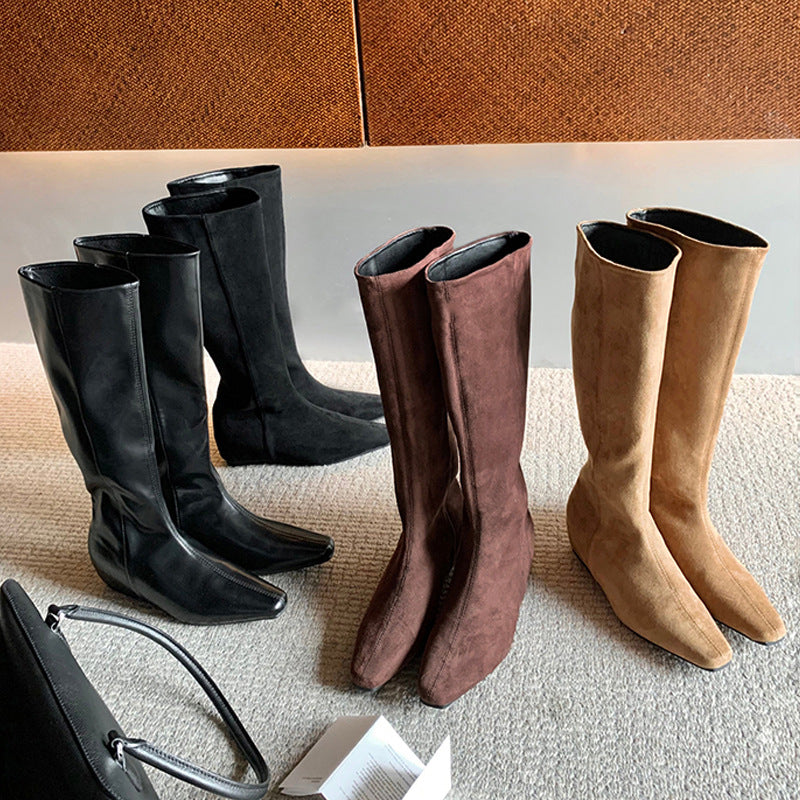 2026 New Winter Women'S Boots, Slouchy Slim Fit Square Toe Low Heel Long Boots, Black Fall Shoes, Women Shoes