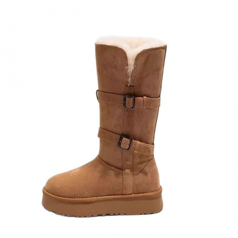 Warm Tall Boots Women Winter Snow Boots Fleece Lined Platform Thick Sole Gray High Tube High Quality Boots