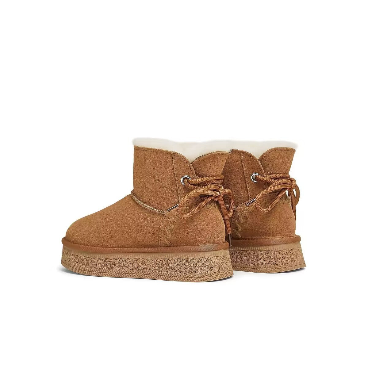 2025 Winter Women'S Smooth Synthetic Snow Boots | Thick-Soled, Fleece-Lined, Lace-Up, Warm, Versatile Footwear