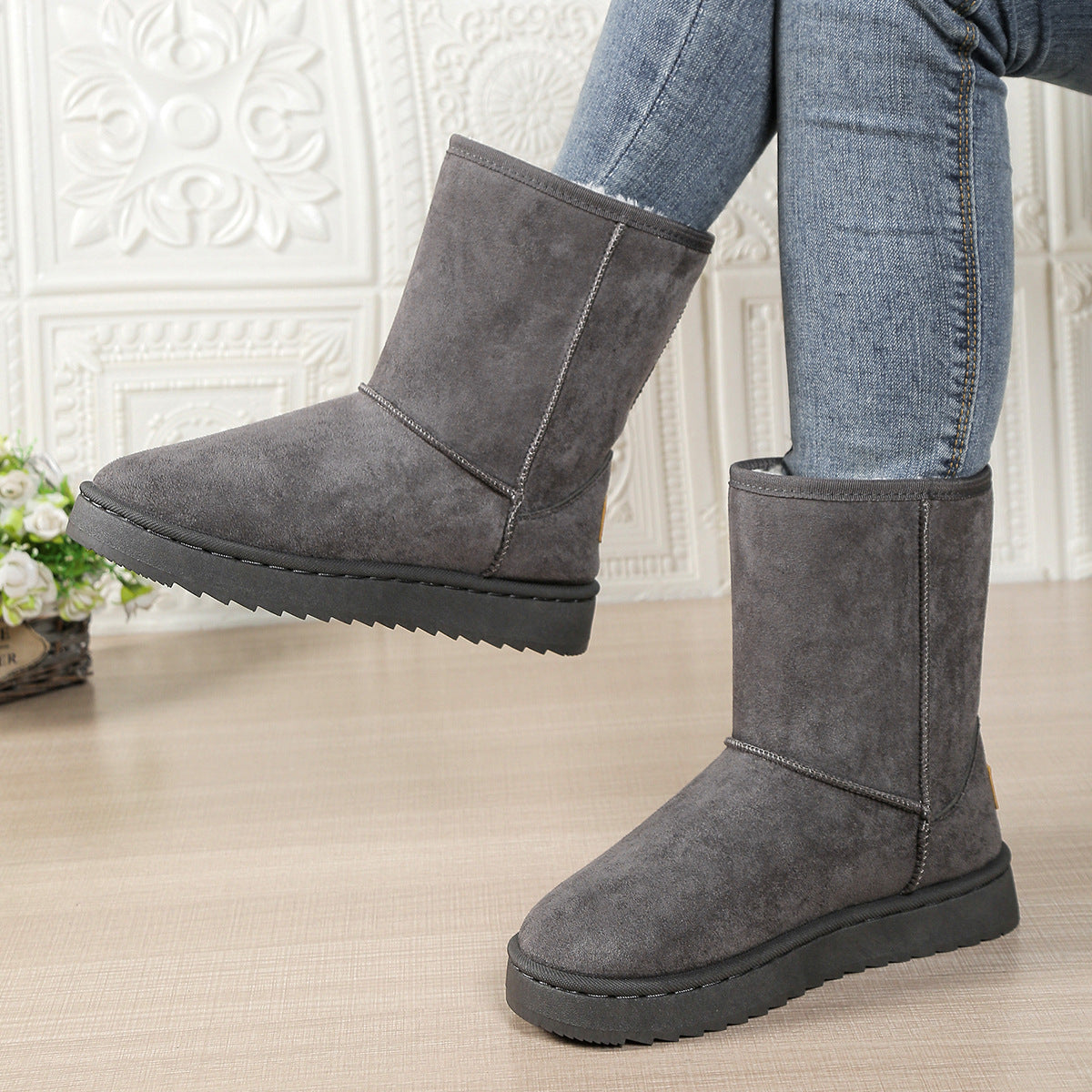 Sneakers, Womens Wide Width Mid Calf Snow Boots Large Size Winter Footwear Thermal Insulated Plush Lined Cold Weather Booties Thick Sole Shoes Non Slip Slip Casual Hiking Durable Comfortable Weather Ready