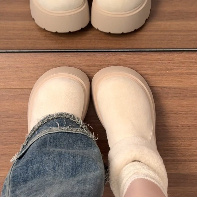 2025 Winter Women'S White Snow Boots | Slip-Resistant Height-Increasing Fleece-Lined Thickened Footwear with Fabric Upper and Sole