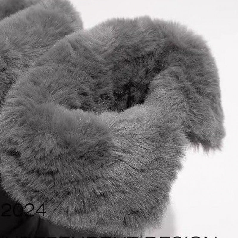 Womens Tall Snow Boots Gray Winter Fleece Lined Thick Sole Warm Thickened High Calf Knee High Boots | Solid Color, Fabric Upper, Superfine Fiber Inner, Rubber Insole, Sole, Winter Season, Slip-on Closure