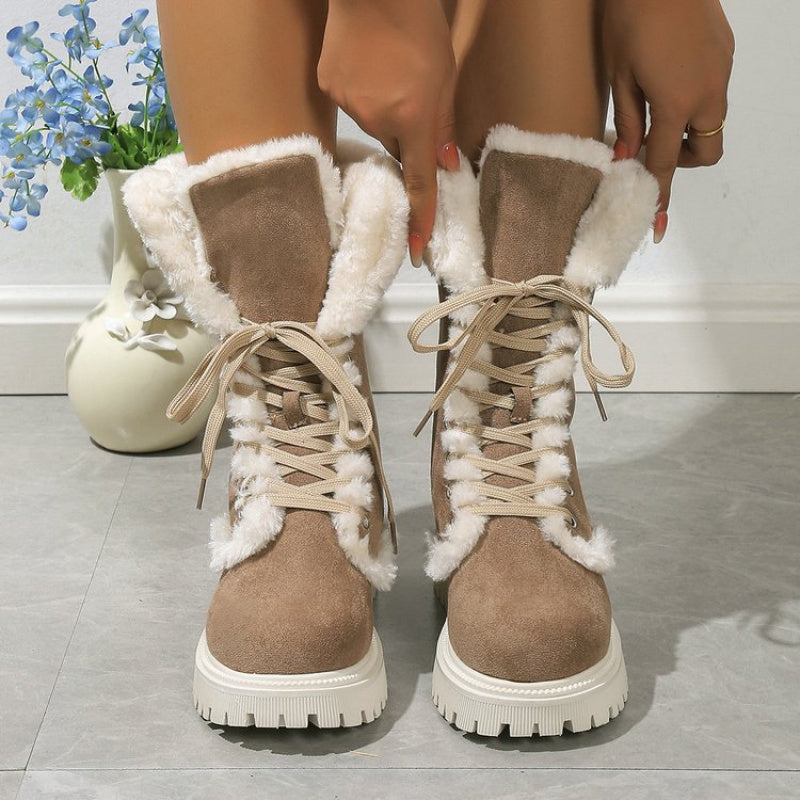 Mid-Calf Retro Chunky Platform Snow Boots | faux fur Lined, Slip-Resistant, EVA Upper, PVC Inner, Fabric Insole, Sole, Wide Fit for Women