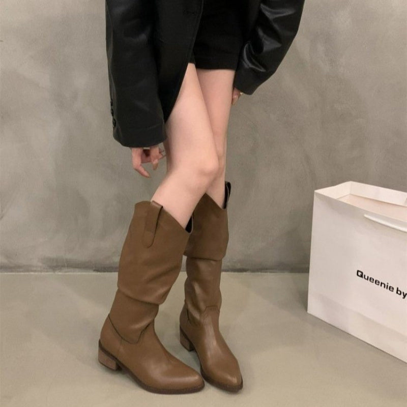 Fashionable Knee-High Boots for Women with a Slouchy Design, Pointed Toes, And Chunky Heels, Perfect for Fall And Winter., Women Shoes