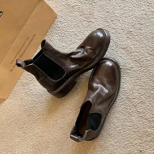 2026 Autumn\u002FWinter Women'S Chunky Heel Ankle Boots, Thick Solid Platform Pleated Leather Booties, Comfortable Fall Footwear for Women from Local Warehouse, Women Shoes